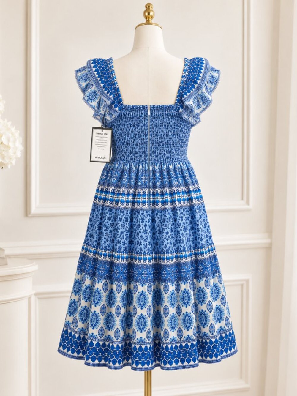 Eliza J Women’s 20W Blue White Floral Smocked Midi Dress Pockets NWT - Picture 5 of 6